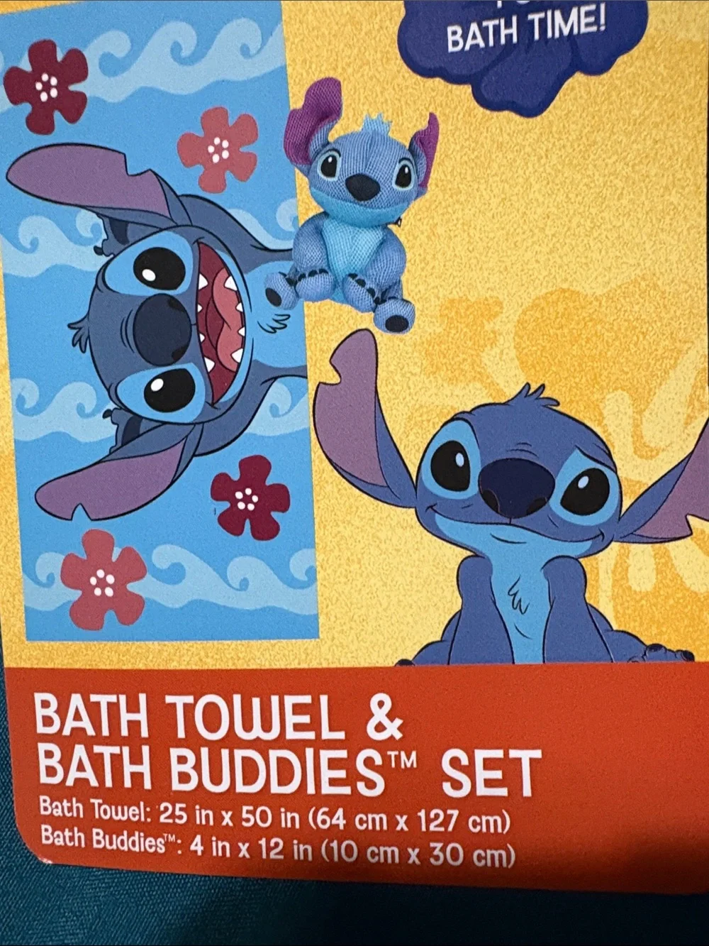 Disney Blue and Purple Stitch Plush Bath Towel and bath Buddy Set